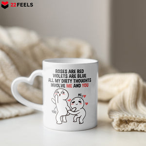22Feels® Paar Geschenk zum Jahrestag, Hochzeitstag, Valentinstag etc. - Tasse mit Spruch: Roses are red (Herzhenkel, Weiss, 320ml)-Tasse Weiss Herzhenkel 320ml-22Feels