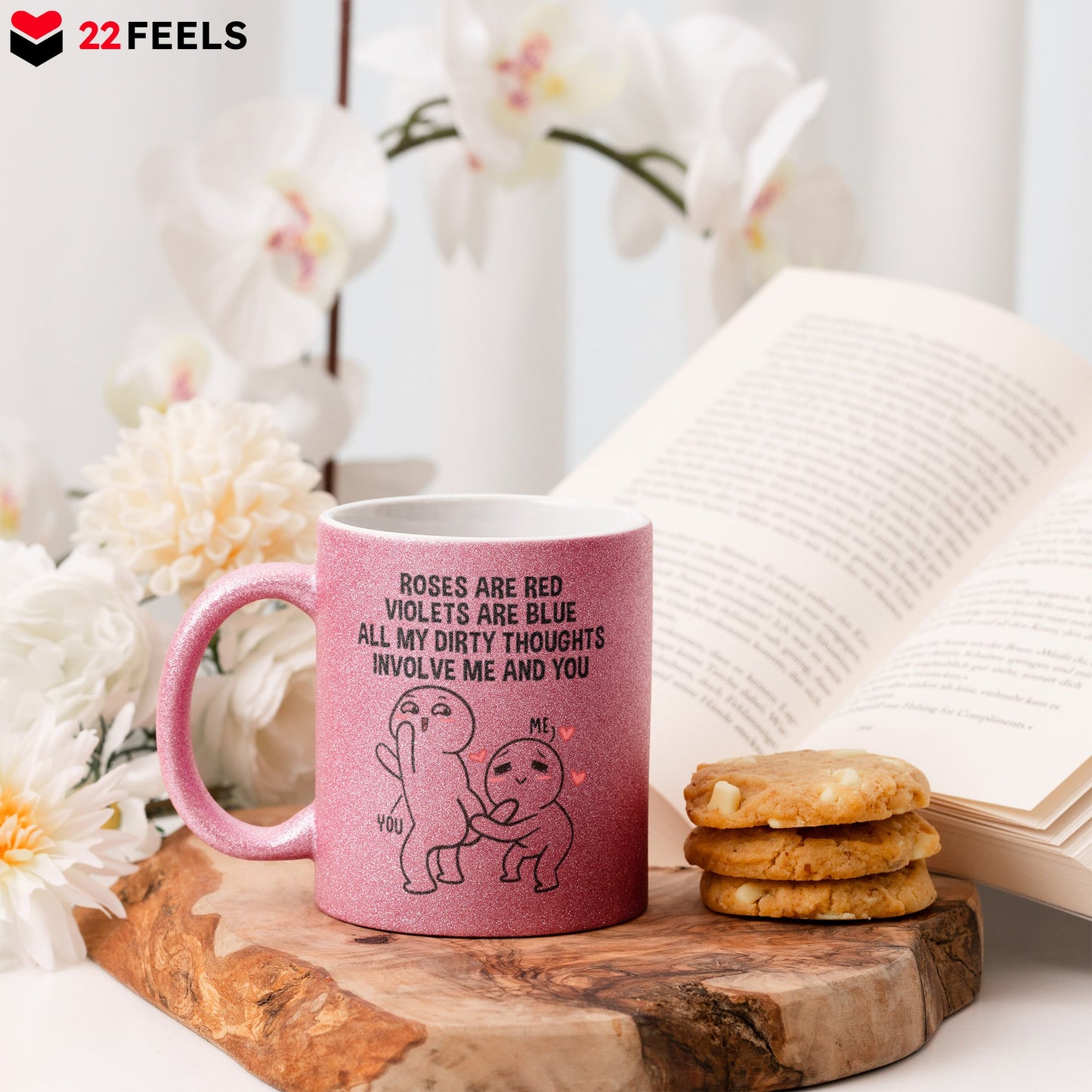 22Feels® Pärchen Geschenk zum Jahrestag, Hochzeitstag, Valentinstag etc. - Glitzertasse mit Spruch (Pink, 320ml)-Glitzertasse Pink 320ml-22Feels