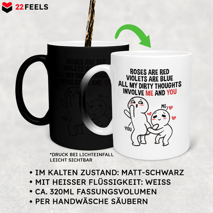 22Feels® Pärchen Geschenk zum Jahrestag, Hochzeitstag, Valentinstag etc. - Zaubertasse mit Spruch (Matt-Schwarz und Weiss, 320ml)-Farbwechsel Tasse Matt 320ml-22Feels