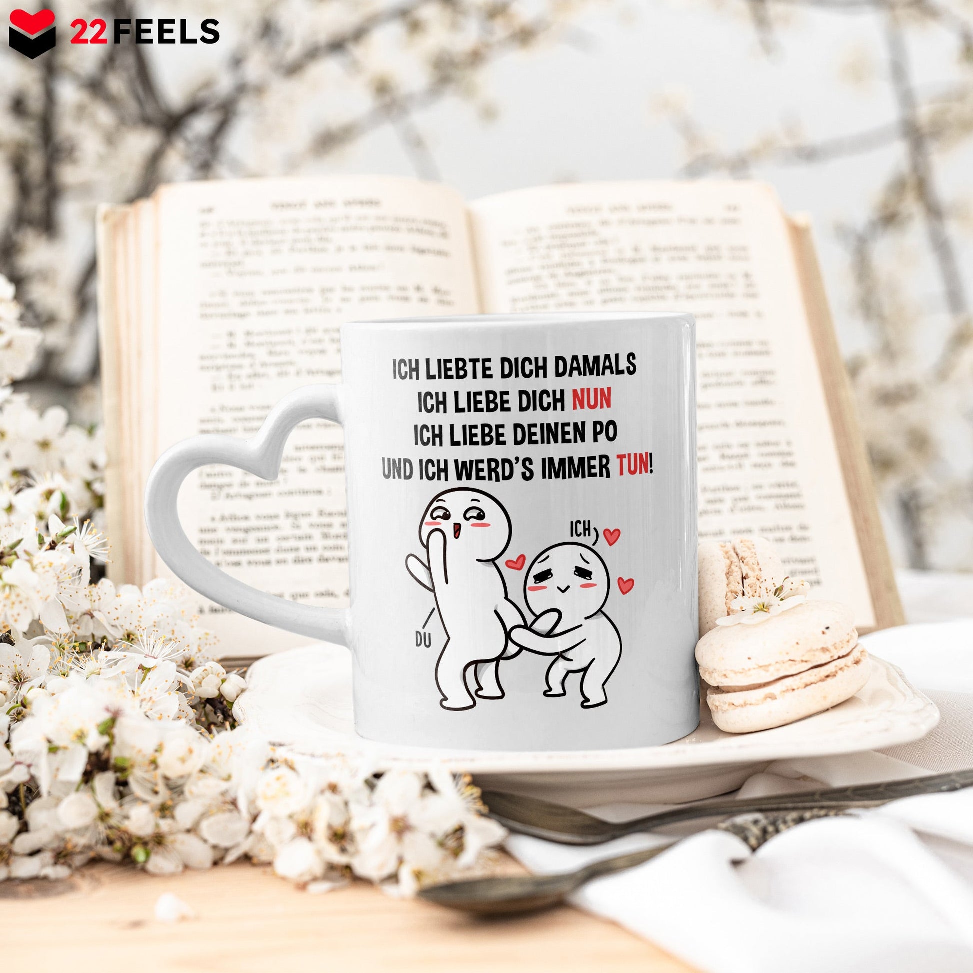 22Feels® Paar Geschenk zum Jahrestag, Hochzeitstag, Valentinstag etc. - Tasse mit Spruch: Ich liebte dich damals (Herzhenkel, Weiss, 320ml)-Tasse Weiss Herzhenkel 320ml-22Feels