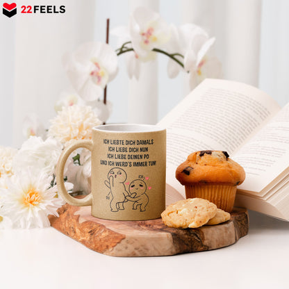 22Feels® Pärchen Geschenk zum Jahrestag, Hochzeitstag, Valentinstag etc. - Glitzertasse mit Spruch (Gold, 320ml)-Glitzertasse Gold 325ml-22Feels