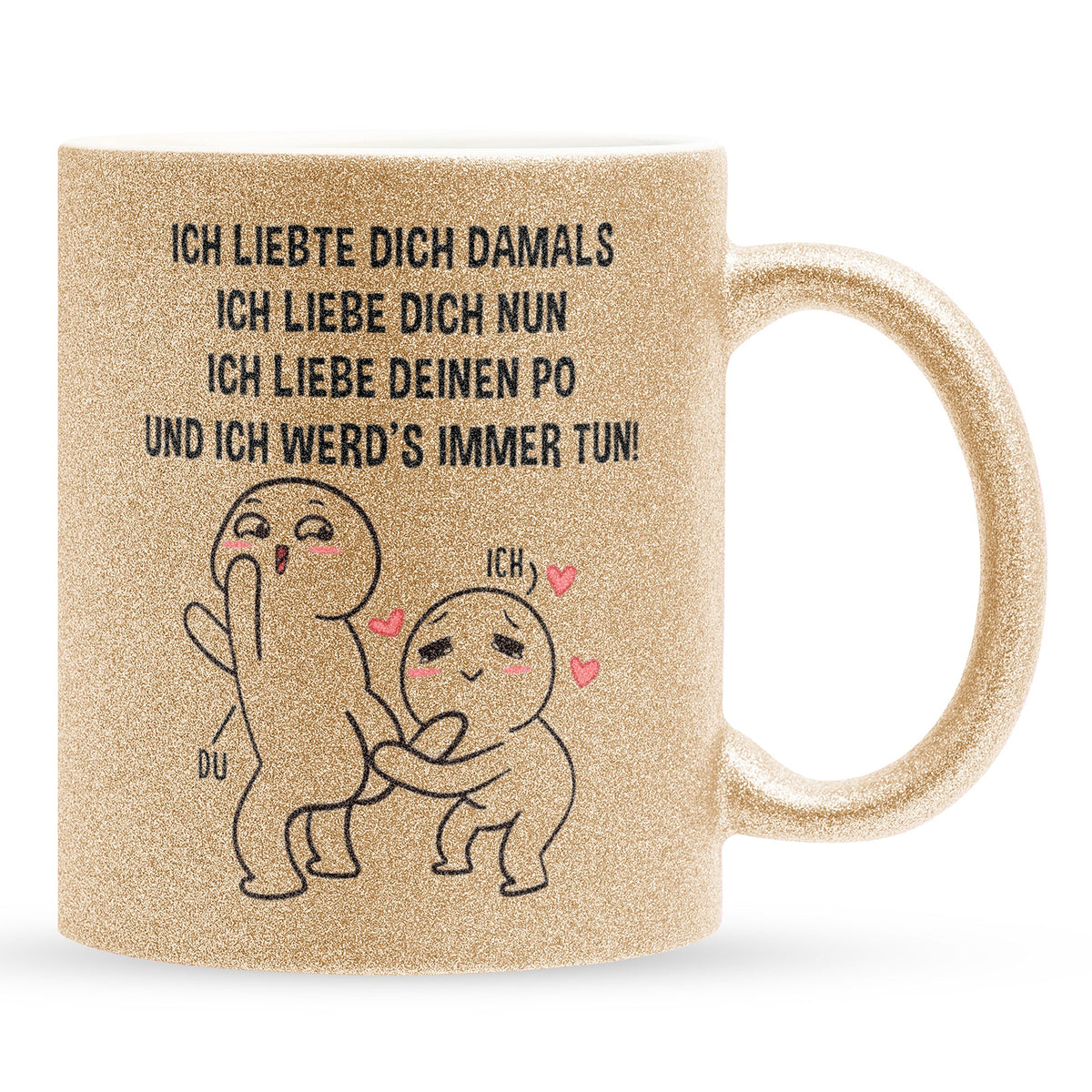 22Feels® Pärchen Geschenk zum Jahrestag, Hochzeitstag, Valentinstag etc. - Glitzertasse mit Spruch (Gold, 320ml)-Glitzertasse Gold 325ml-22Feels