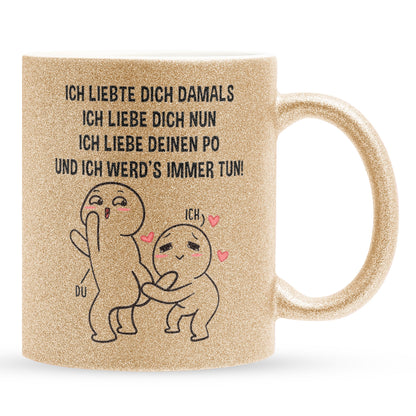 22Feels® Pärchen Geschenk zum Jahrestag, Hochzeitstag, Valentinstag etc. - Glitzertasse mit Spruch (Gold, 320ml)-Glitzertasse Gold 325ml-22Feels
