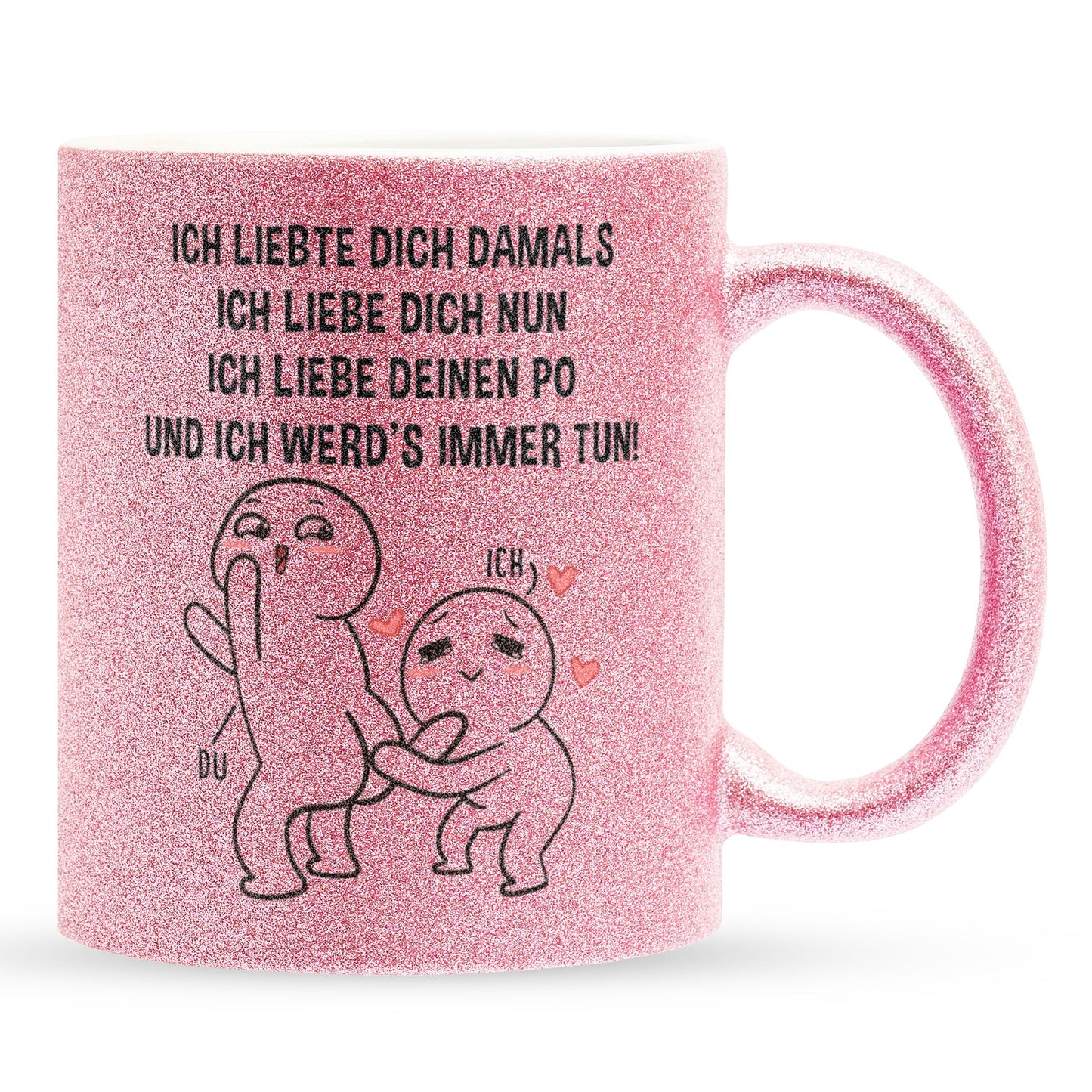 22Feels® Pärchen Geschenk zum Jahrestag, Hochzeitstag, Valentinstag etc. - Glitzertasse mit Spruch (Pink, 320ml)-Glitzertasse Pink 320ml-22Feels