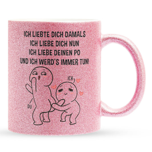 22Feels® Pärchen Geschenk zum Jahrestag, Hochzeitstag, Valentinstag etc. - Glitzertasse mit Spruch (Pink, 320ml)-Glitzertasse Pink 320ml-22Feels