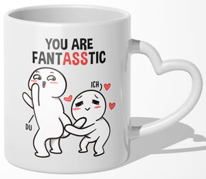 22Feels® Paar Geschenk zum Jahrestag, Hochzeitstag, Valentinstag etc. - Tasse mit Spruch: You are fantasstic (Herzhenkel, Weiss, 320ml)-Tasse Weiss Herzhenkel 320ml-22Feels