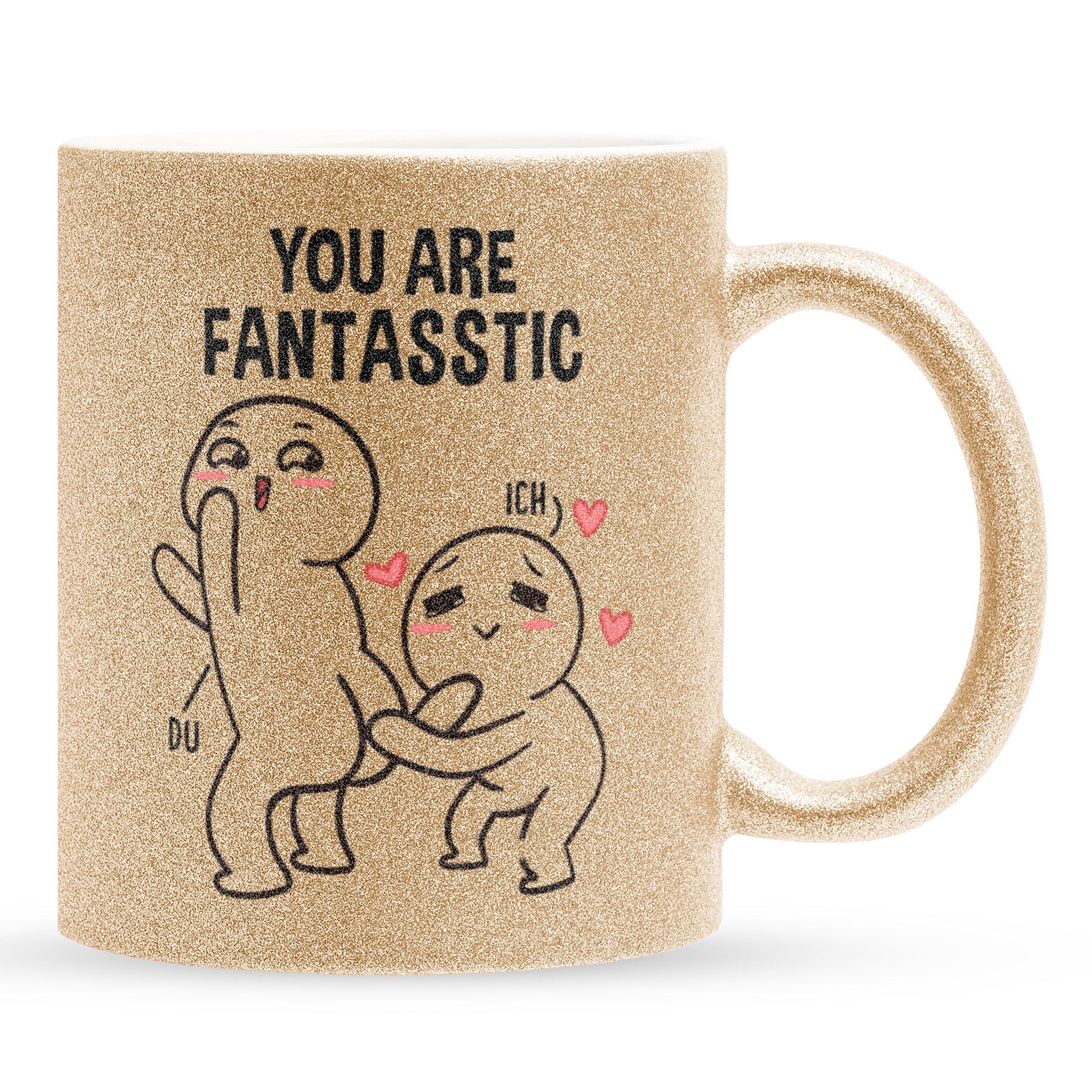22Feels® Pärchen Geschenk zum Jahrestag, Hochzeitstag, Valentinstag etc. - Glitzertasse mit Spruch (Gold, 320ml)-Glitzertasse Gold 320ml-22Feels