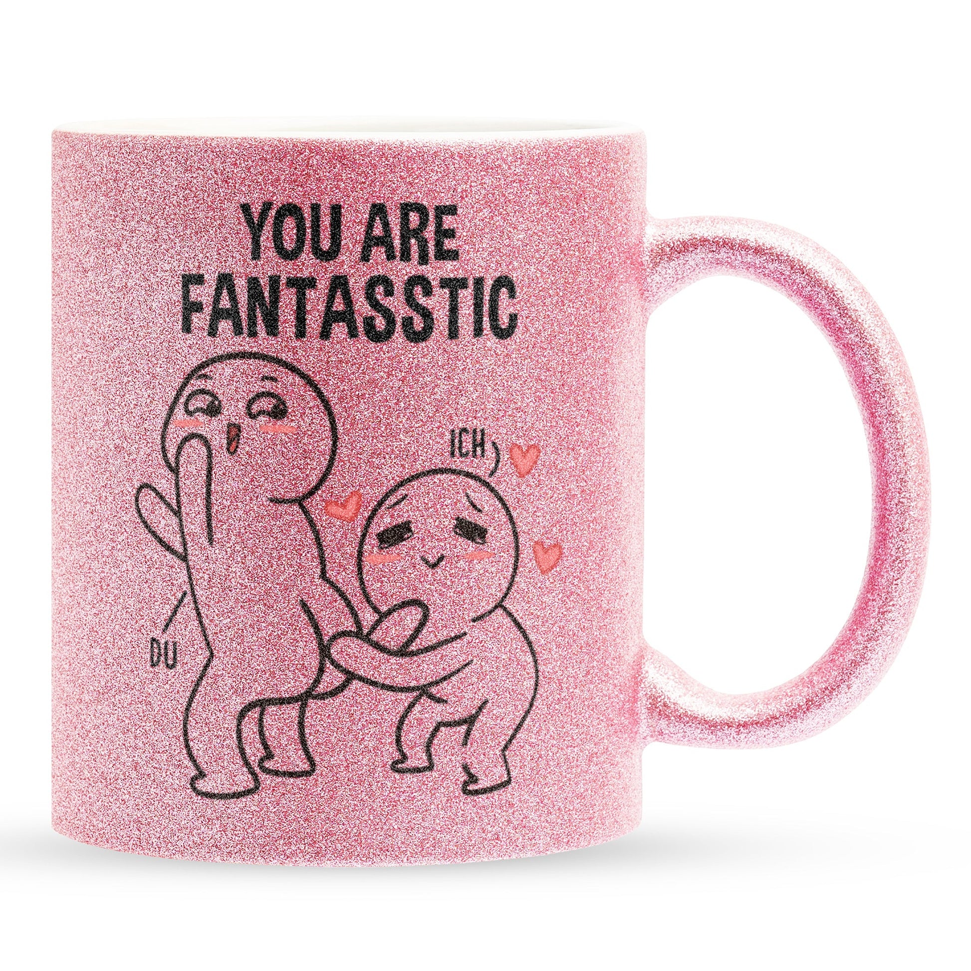 22Feels® Pärchen Geschenk zum Jahrestag, Hochzeitstag, Valentinstag etc. - Glitzertasse mit Spruch (Pink, 320ml)-Glitzertasse Pink 320ml-22Feels