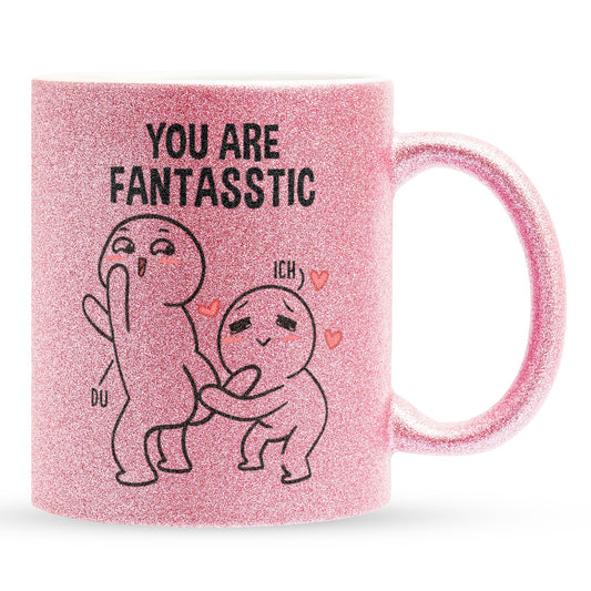 22Feels® Pärchen Geschenk zum Jahrestag, Hochzeitstag, Valentinstag etc. - Glitzertasse mit Spruch (Pink, 320ml)-Glitzertasse Pink 320ml-22Feels