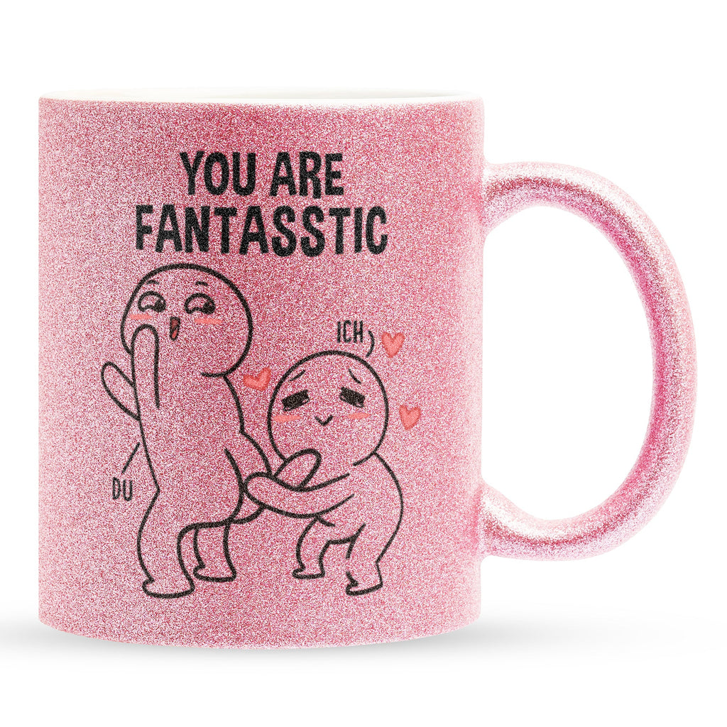 22Feels® Pärchen Geschenk zum Jahrestag, Hochzeitstag, Valentinstag etc. - Glitzertasse mit Spruch (Pink, 320ml)-Glitzertasse Pink 320ml-22Feels
