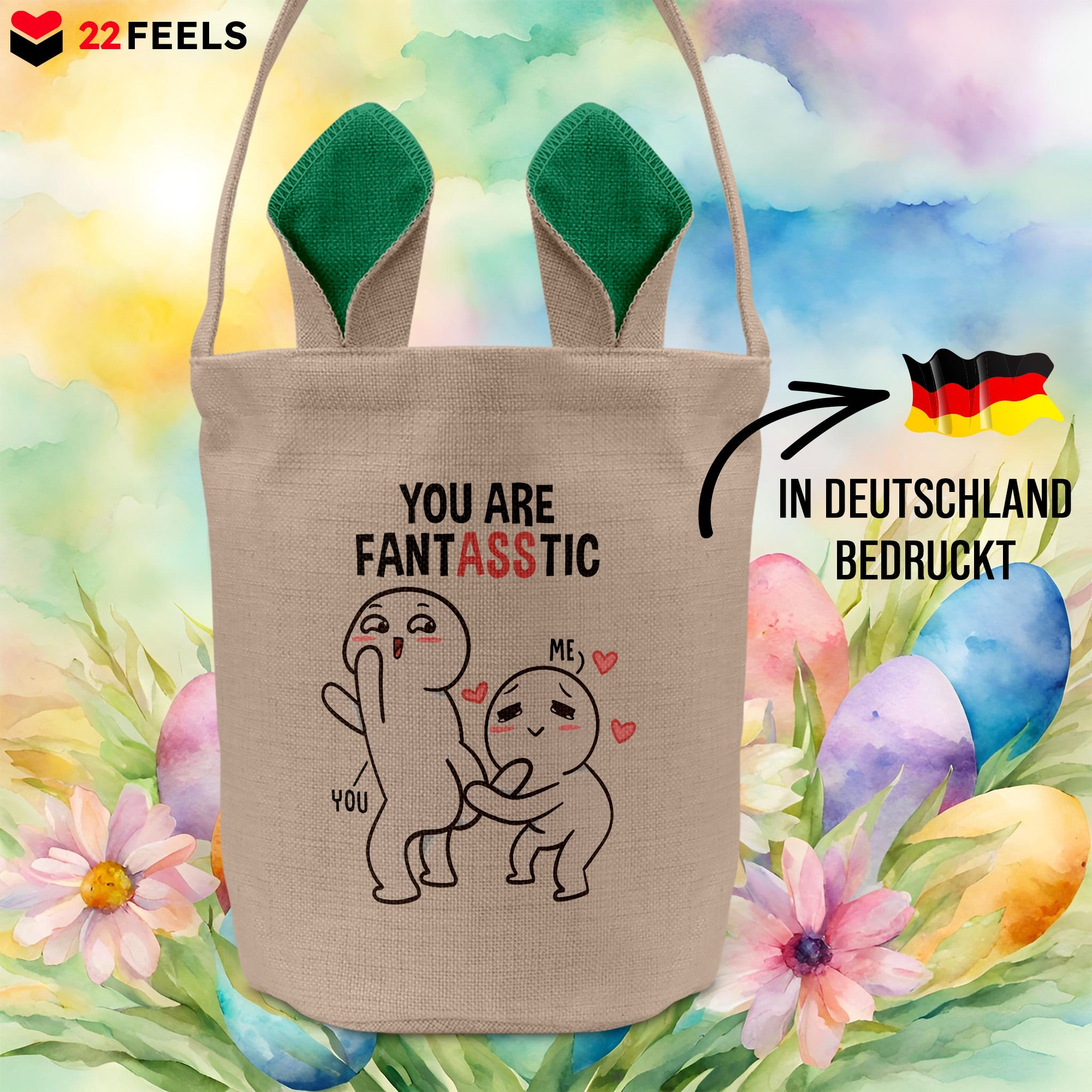 22Feels® Männer Frauen Osterkorb Ehefrau Ehemann Freund Freundin Ostern mit Henkel Ostergeschenk Tragetasche Ostern Deko Osternest Körbchen Hasenohren (Beige/Grün)-Ostern Tragetasche-22Feels