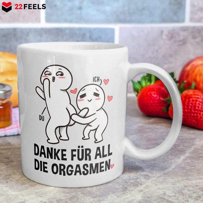 22Feels® Geschenk für Paare - Tasse mit Spruch: Danke Für All Die Orgasmen (Weiss, 320ml)-Weisse Tasse 320ml-22Feels