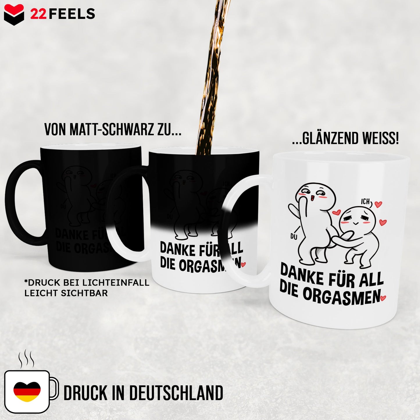 22Feels® Pärchen Geschenk zum Jahrestag, Hochzeitstag, Valentinstag etc. - Zaubertasse mit Spruch (Matt-Schwarz und Weiss, 320ml)-Farbwechsel Tasse Matt 320ml-22Feels