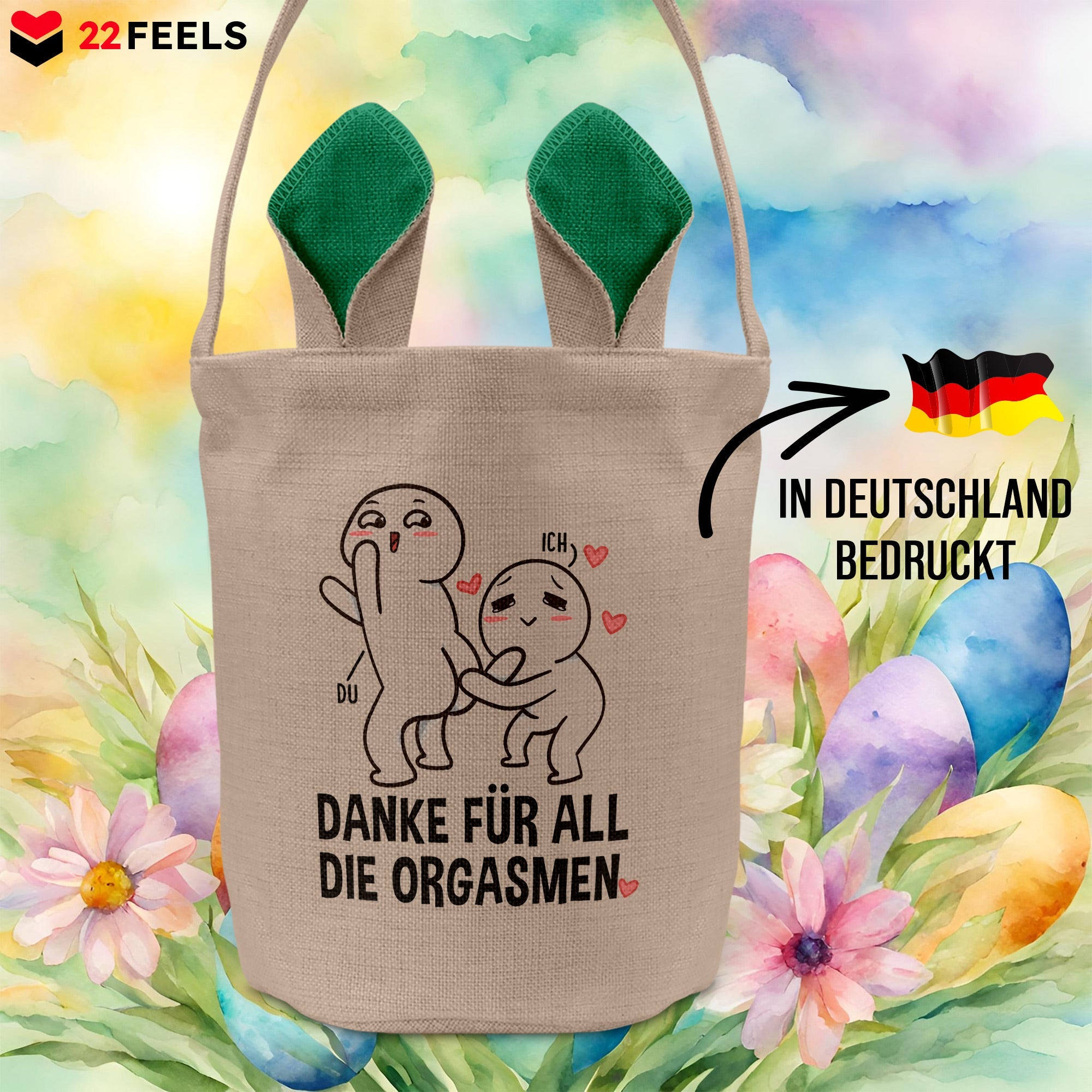 22Feels® Männer Frauen Osterkorb Ehefrau Ehemann Freund Freundin Ostern mit Henkel Ostergeschenk Tragetasche Ostern Deko Osternest Körbchen Hasenohren (Beige/Grün)-Ostern Tragetasche-22Feels