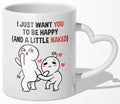 22Feels® Paar Geschenk zum Jahrestag, Hochzeitstag, Valentinstag etc. - Tasse mit Spruch: I just want you to be happy (and a little naked) (Herzhenkel, Weiss, 320ml)-Tasse Weiss Herzhenkel 320ml-22Feels