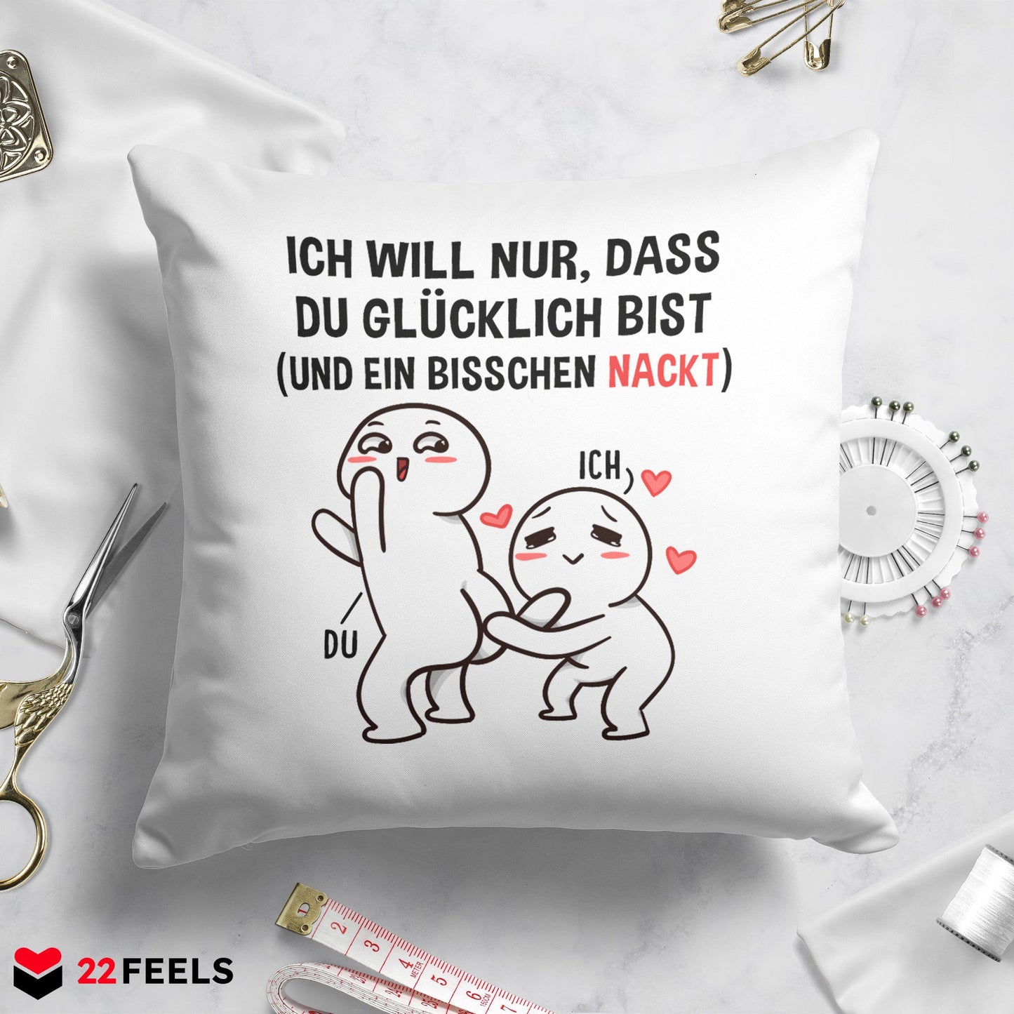 22Feels® Paar Geschenk zum Jahrestag, Valentinstag, Hochzeitstag etc. - Kissen mit Spruch (Weiss 40x40cm)-Kissen Weiss 40x40-22Feels