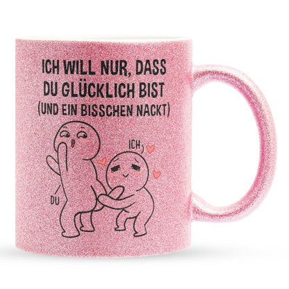 22Feels® Pärchen Geschenk zum Jahrestag, Hochzeitstag, Valentinstag etc. - Glitzertasse mit Spruch (Pink, 320ml)-Glitzertasse Pink 320ml-22Feels