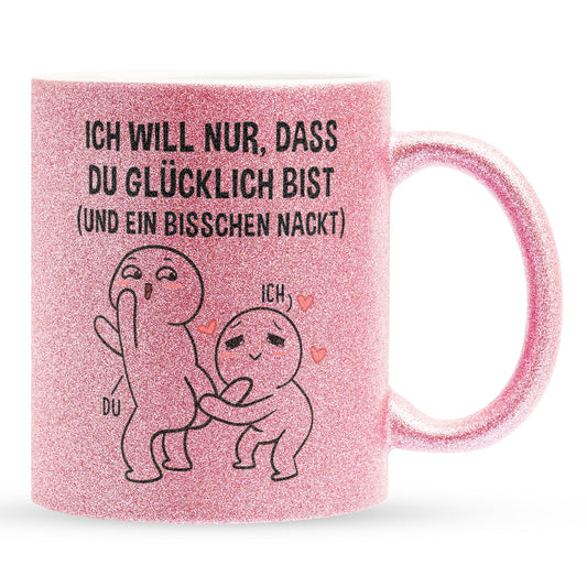 22Feels® Pärchen Geschenk zum Jahrestag, Hochzeitstag, Valentinstag etc. - Glitzertasse mit Spruch (Pink, 320ml)-Glitzertasse Pink 320ml-22Feels