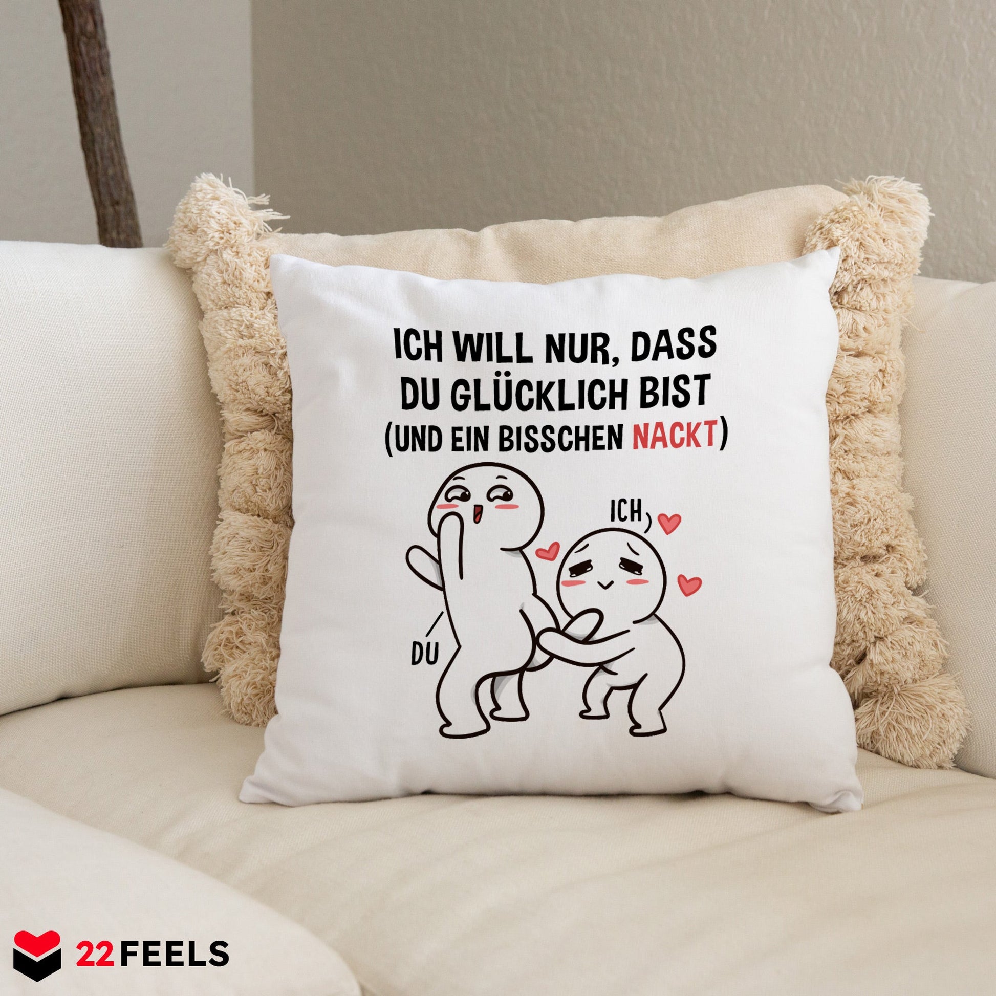 22Feels® Paar Geschenk zum Jahrestag, Valentinstag, Hochzeitstag etc. - Kissen mit Spruch (Weiss 40x40cm)-Kissen Weiss 40x40-22Feels