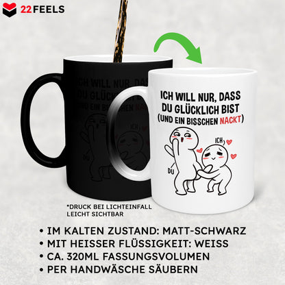 22Feels® Pärchen Geschenk zum Jahrestag, Hochzeitstag, Valentinstag etc. - Zaubertasse mit Spruch (Matt-Schwarz und Weiss, 320ml)-Farbwechsel Tasse Matt 320ml-22Feels