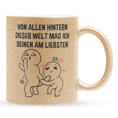 22Feels® Pärchen Geschenk zum Jahrestag, Hochzeitstag, Valentinstag etc. - Glitzertasse mit Spruch (Gold, 320ml)-Glitzertasse Gold 325ml-22Feels