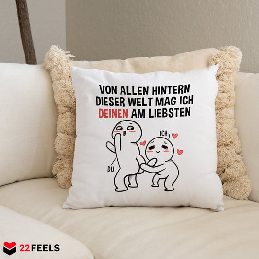 22Feels® Paar Geschenk zum Jahrestag, Valentinstag, Hochzeitstag etc. - Kissen mit Spruch (Weiss 40x40cm)-Kissen Weiss 40x40-22Feels