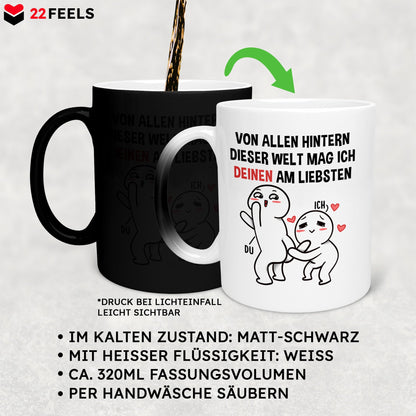 22Feels® Pärchen Geschenk zum Jahrestag, Hochzeitstag, Valentinstag etc. - Zaubertasse mit Spruch (Matt-Schwarz und Weiss, 320ml)-Farbwechsel Tasse Matt 320ml-22Feels