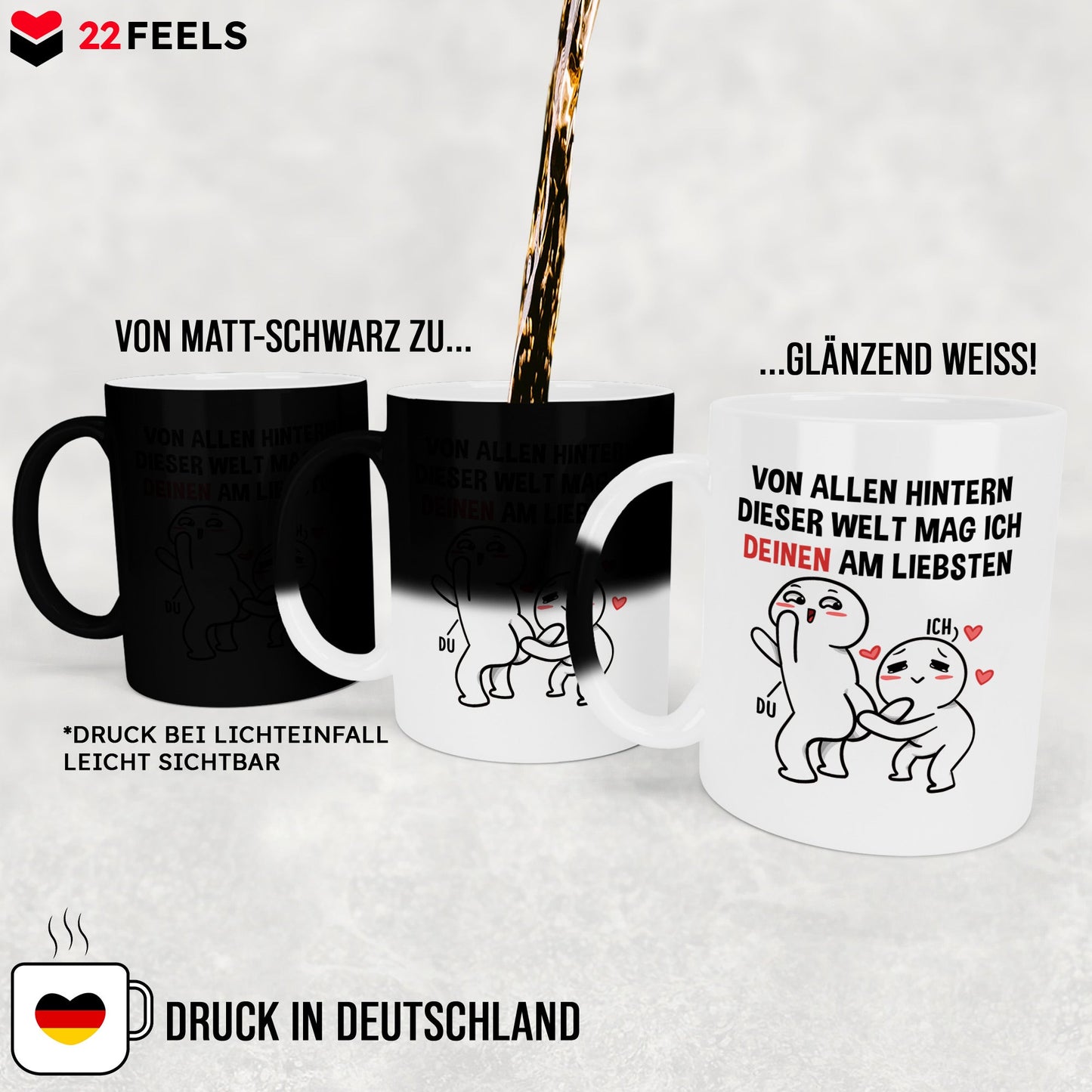 22Feels® Pärchen Geschenk zum Jahrestag, Hochzeitstag, Valentinstag etc. - Zaubertasse mit Spruch (Matt-Schwarz und Weiss, 320ml)-Farbwechsel Tasse Matt 320ml-22Feels