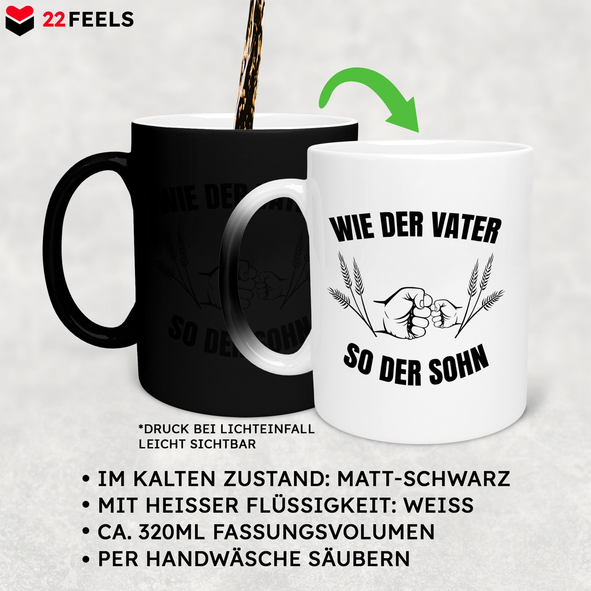 22Feels® Sohn Geschenk - Zaubertasse mit Spruch (Matt-Schwarz und Weiss, 320ml)-Farbwechsel Tasse Matt 320ml-22Feels