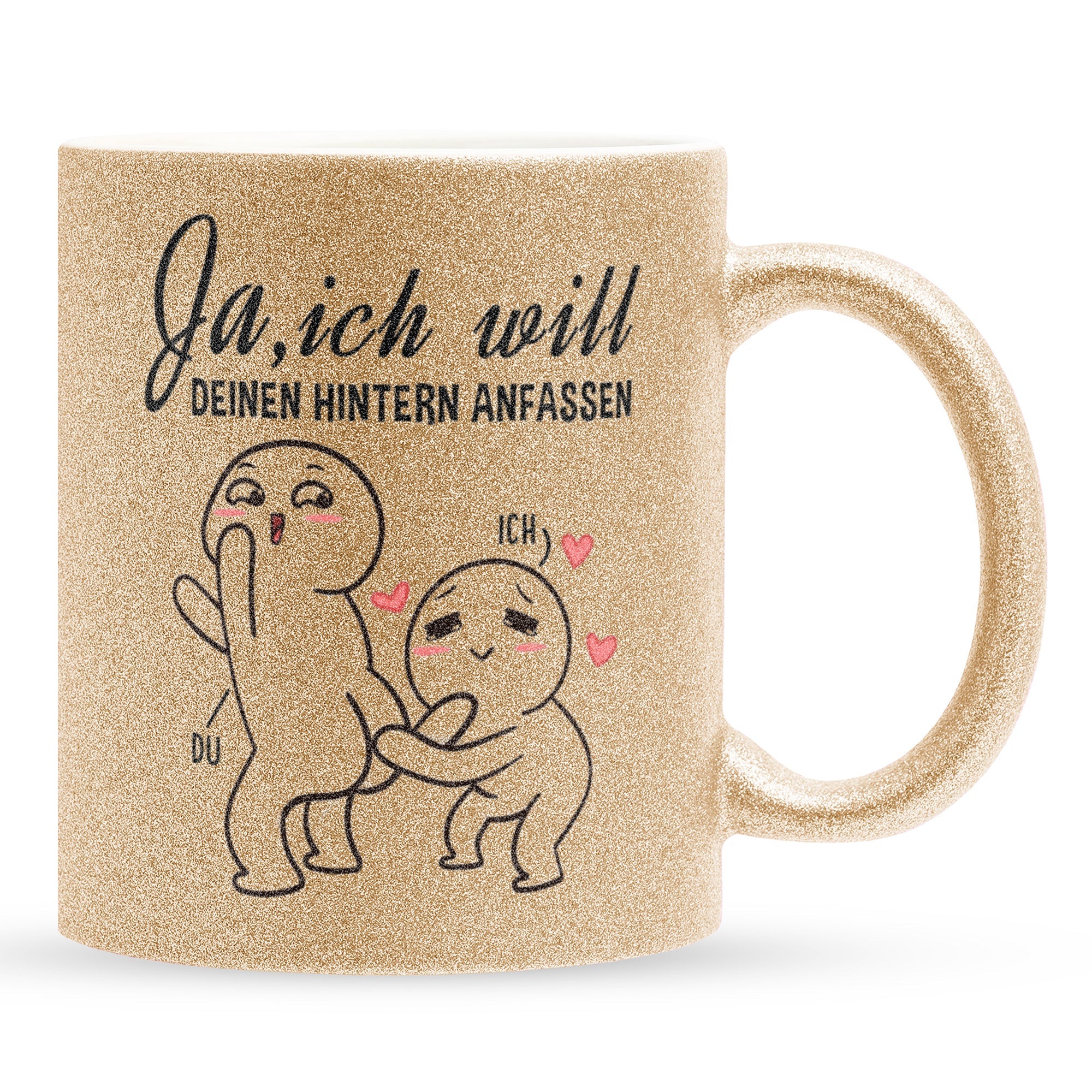 22Feels® Geschenk zur Verlobung - Glitzertasse mit Spruch (Gold, 320ml)-Glitzertasse Gold 320ml-22Feels