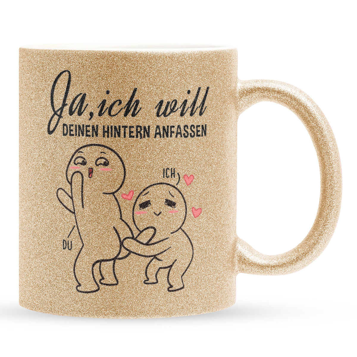 22Feels® Geschenk zur Verlobung - Glitzertasse mit Spruch (Gold, 320ml)-Glitzertasse Gold 325ml-22Feels