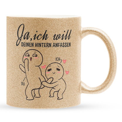 22Feels® Geschenk zur Verlobung - Glitzertasse mit Spruch (Gold, 320ml)-Glitzertasse Gold 325ml-22Feels