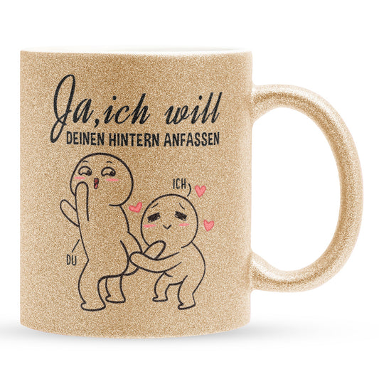 22Feels® Geschenk zur Verlobung - Glitzertasse mit Spruch (Gold, 320ml)-Glitzertasse Gold 320ml-22Feels