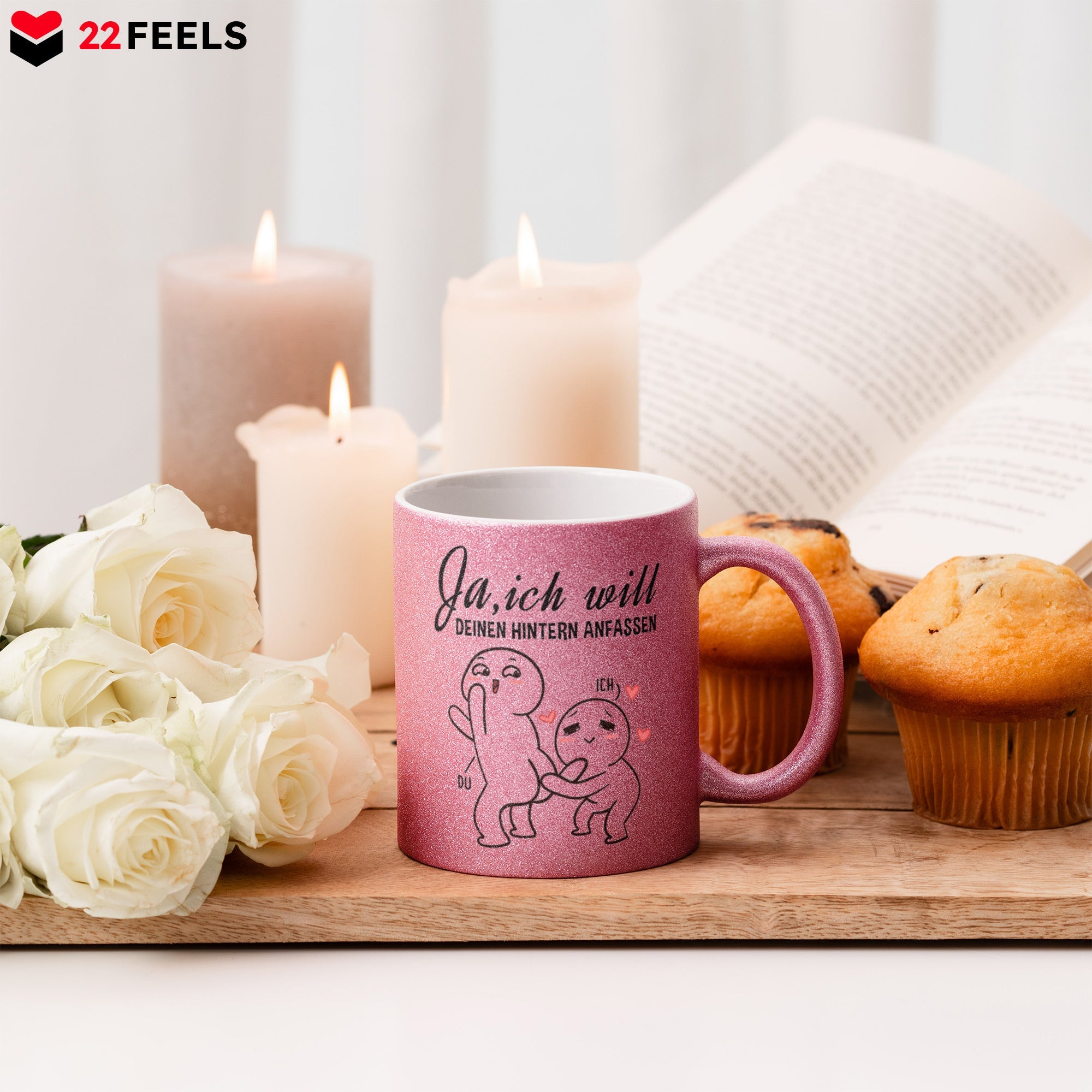 22Feels® Geschenk zur Verlobung - Glitzertasse mit Spruch (Pink, 320ml)-Glitzertasse Pink 320ml-22Feels