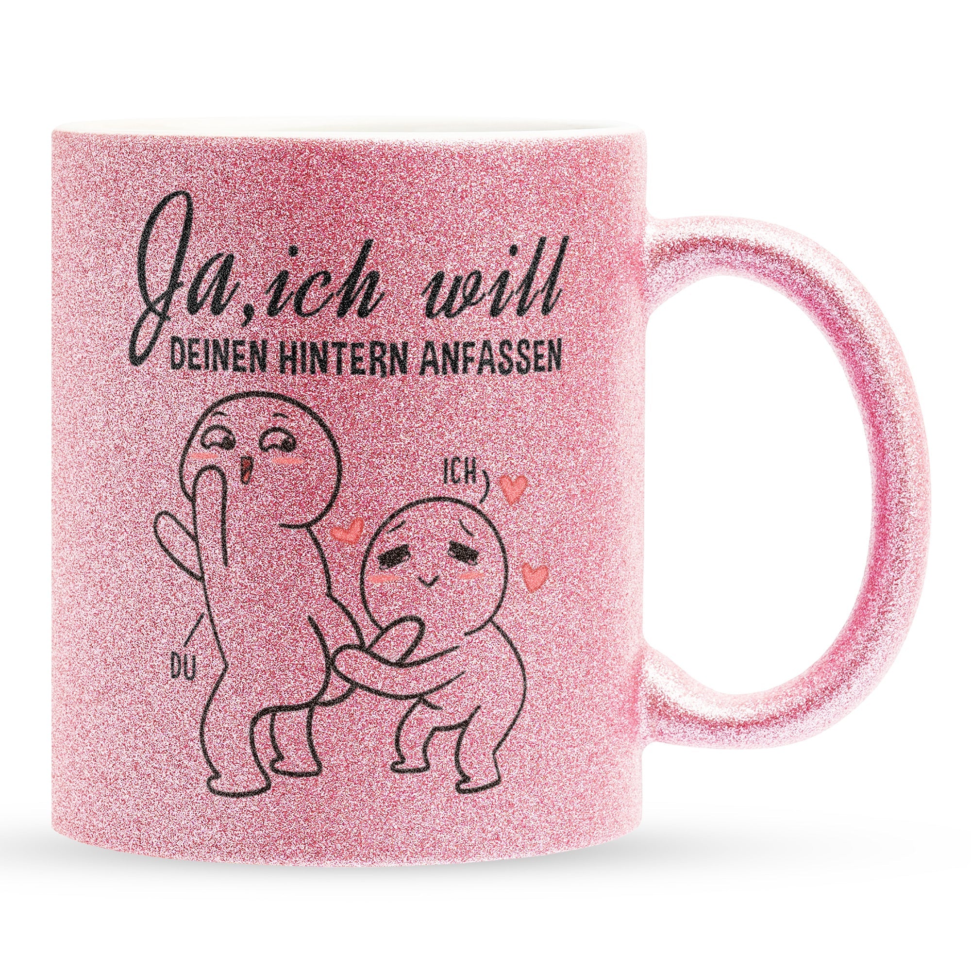 22Feels® Geschenk zur Verlobung - Glitzertasse mit Spruch (Pink, 320ml)-Glitzertasse Pink 320ml-22Feels