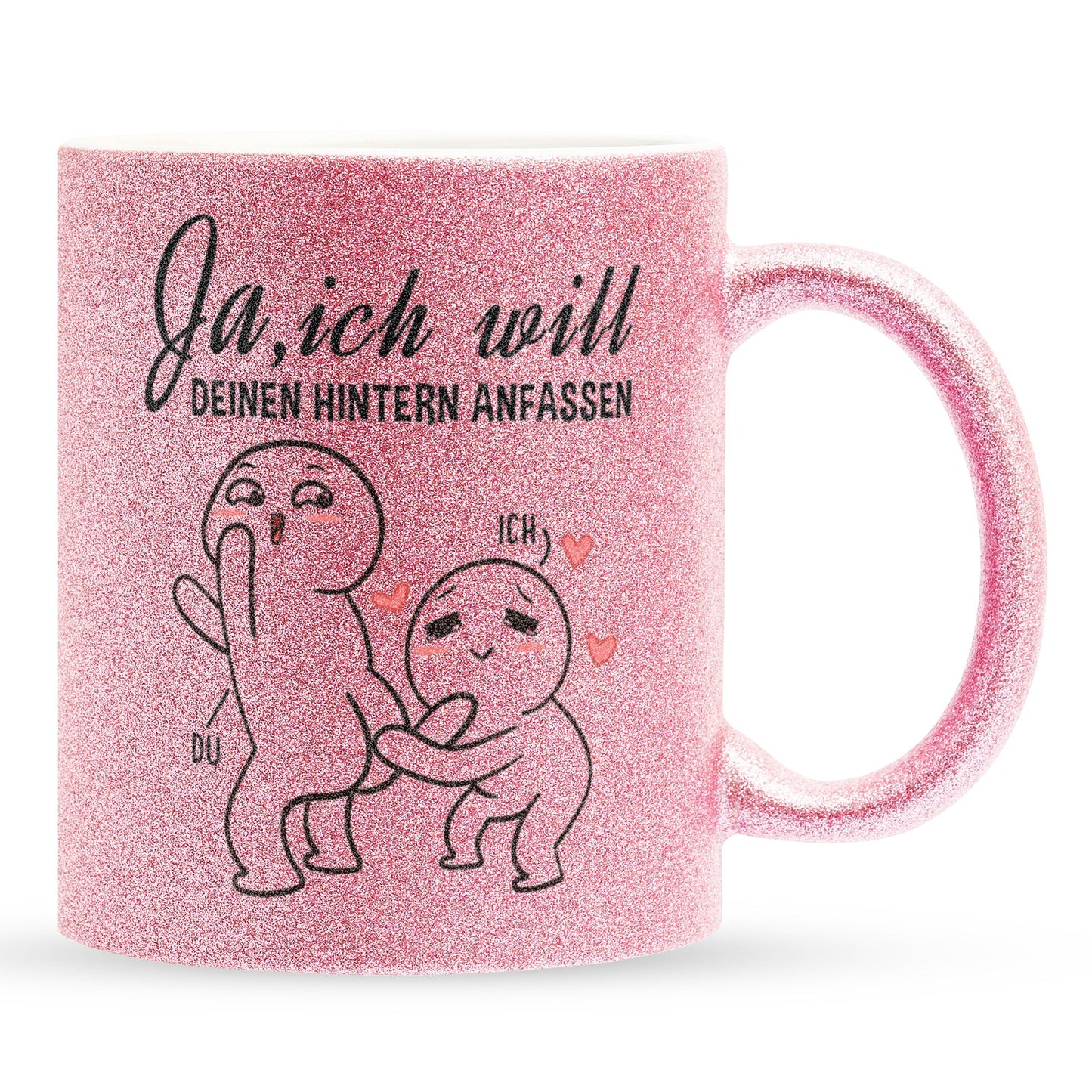 22Feels® Geschenk zur Verlobung - Glitzertasse mit Spruch (Pink, 320ml)-Glitzertasse Pink 320ml-22Feels