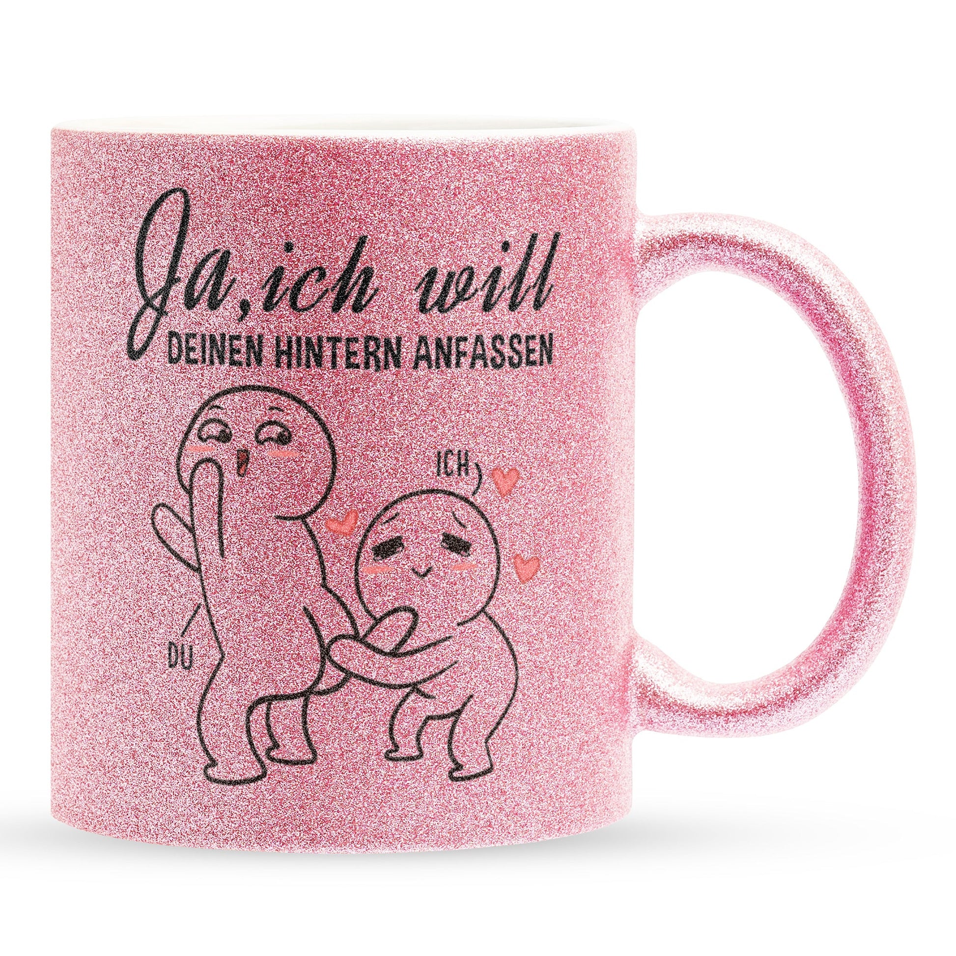 22Feels® Geschenk zur Verlobung - Glitzertasse mit Spruch (Pink, 320ml)-Glitzertasse Pink 320ml-22Feels