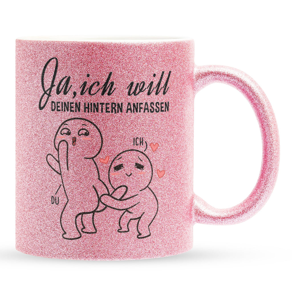 22Feels® Geschenk zur Verlobung - Glitzertasse mit Spruch (Pink, 320ml)-Glitzertasse Pink 320ml-22Feels