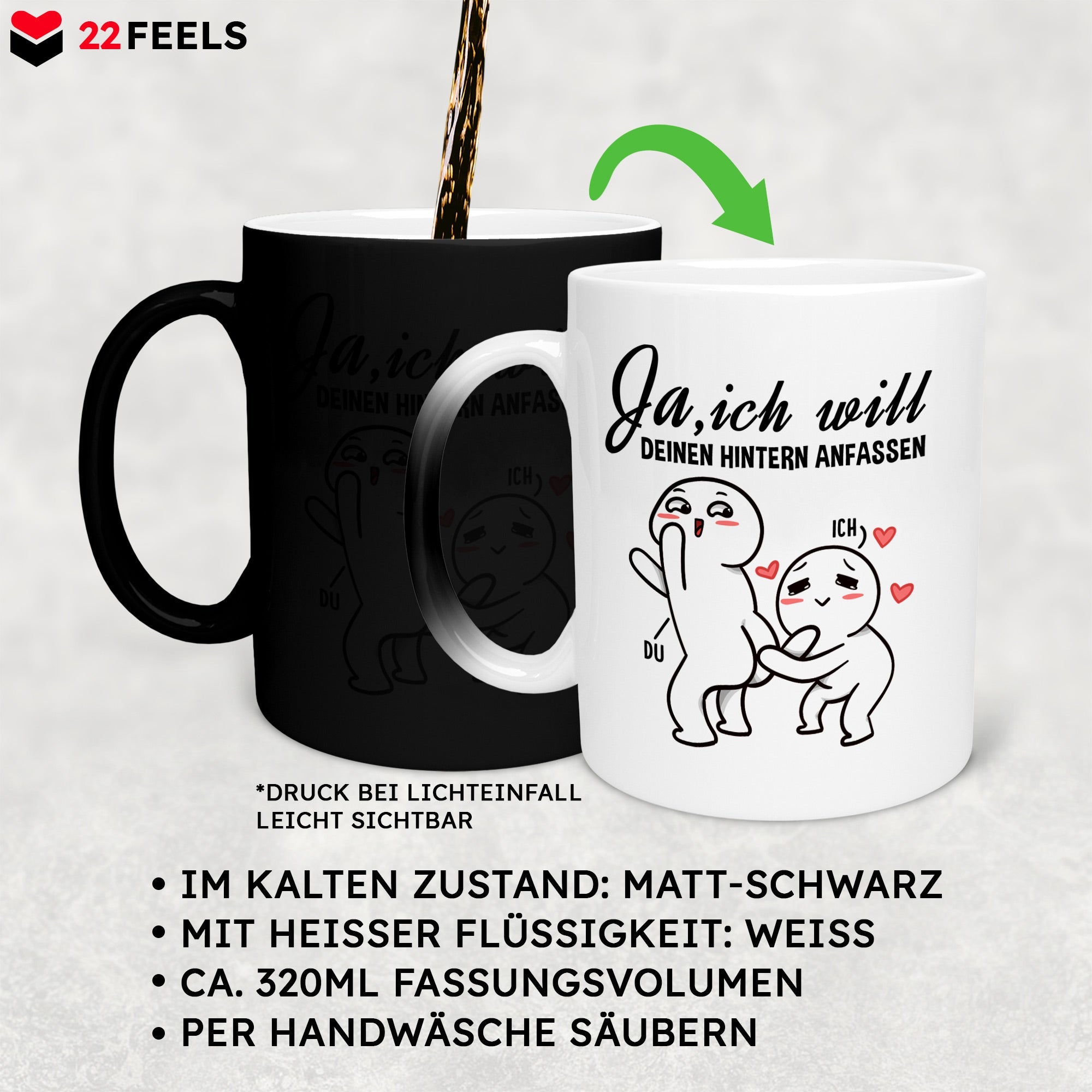 22Feels® Geschenk zur Verlobung - Zaubertasse mit Spruch (Matt-Schwarz und Weiss, 320ml)-Farbwechsel Tasse Matt 320ml-22Feels