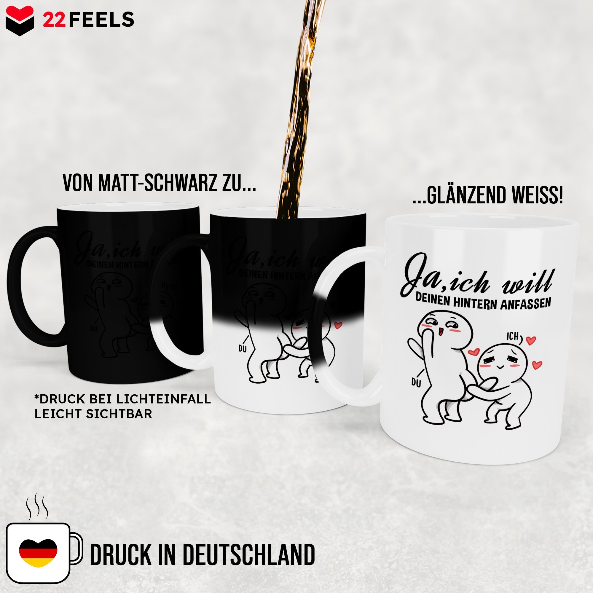 22Feels® Geschenk zur Verlobung - Zaubertasse mit Spruch (Matt-Schwarz und Weiss, 320ml)-Farbwechsel Tasse Matt 320ml-22Feels