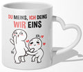 22Feels® Paar Geschenk zum Jahrestag, Hochzeitstag, Valentinstag etc. - Tasse mit Spruch: Du Meins, ich Deins, Wir Eins (Herzhenkel, Weiss, 320ml)-Tasse Weiss Herzhenkel 320ml-22Feels