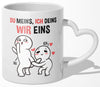 22Feels® Paar Geschenk zum Jahrestag, Hochzeitstag, Valentinstag etc. - Tasse mit Spruch: Du Meins, ich Deins, Wir Eins (Herzhenkel, Weiss, 320ml)-Tasse Weiss Herzhenkel 320ml-22Feels