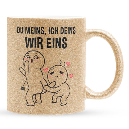 22Feels® Pärchen Geschenk zum Jahrestag, Hochzeitstag, Valentinstag etc. - Glitzertasse mit Spruch (Gold, 320ml)-Glitzertasse Gold 325ml-22Feels