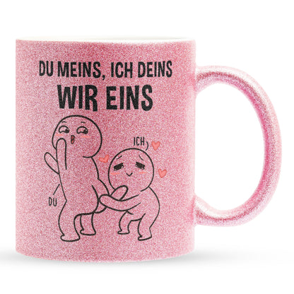 22Feels® Pärchen Geschenk zum Jahrestag, Hochzeitstag, Valentinstag etc. - Glitzertasse mit Spruch (Pink, 320ml)-Glitzertasse Pink 320ml-22Feels