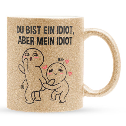 22Feels® Pärchen Geschenk zum Jahrestag, Hochzeitstag, Valentinstag etc. - Glitzertasse mit Spruch (Gold, 320ml)-Glitzertasse Gold 325ml-22Feels