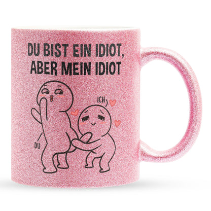 22Feels® Pärchen Geschenk zum Jahrestag, Hochzeitstag, Valentinstag etc. - Glitzertasse mit Spruch (Pink, 320ml)-Glitzertasse Pink 320ml-22Feels