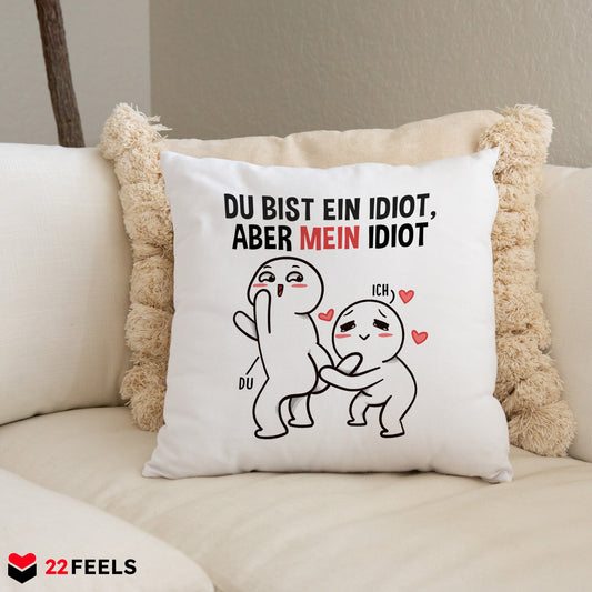22Feels® Paar Geschenk zum Jahrestag, Valentinstag, Hochzeitstag etc. - Kissen mit Spruch (Weiss 40x40cm)-Kissen Weiss 40x40-22Feels