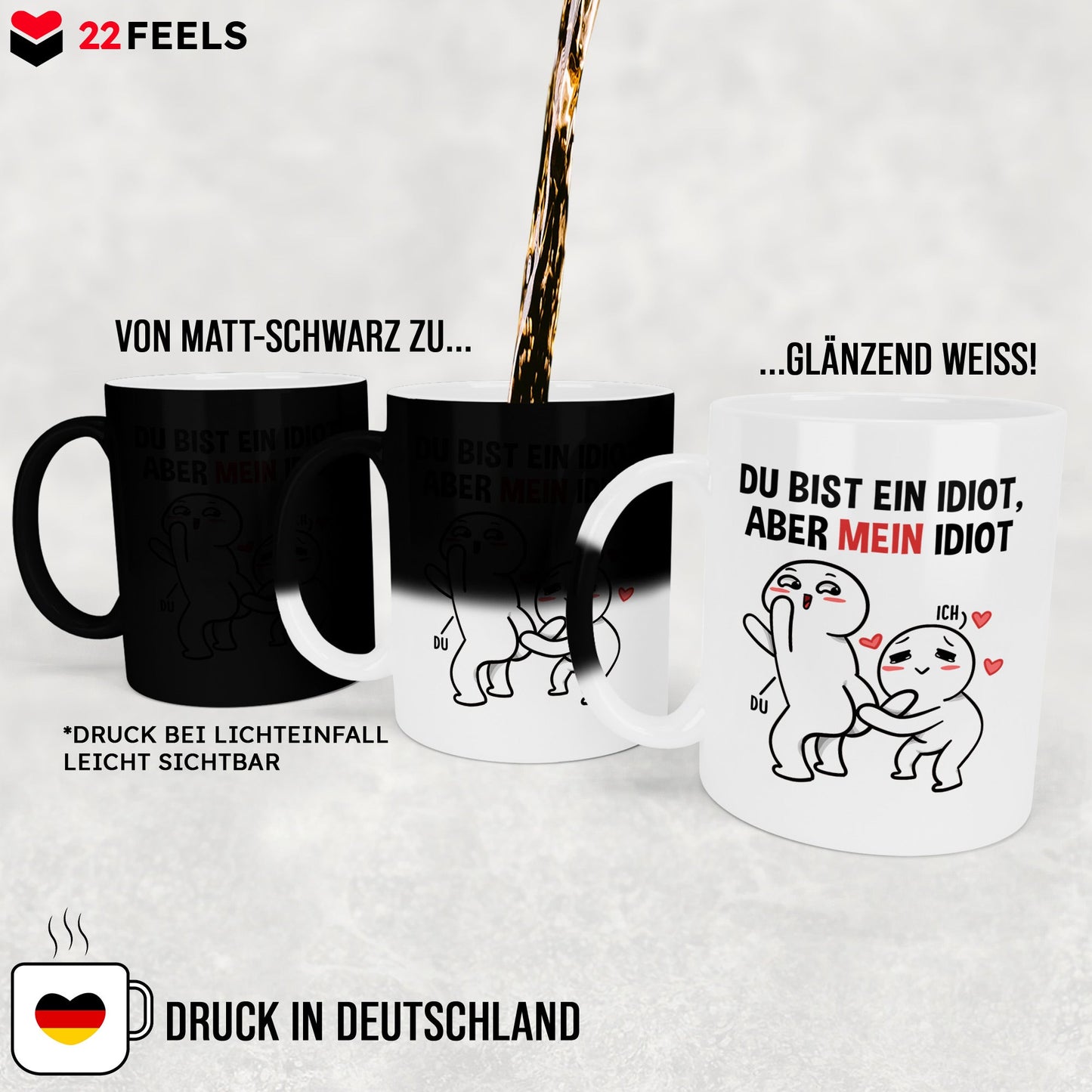 22Feels® Pärchen Geschenk zum Jahrestag, Hochzeitstag, Valentinstag etc. - Zaubertasse mit Spruch (Matt-Schwarz und Weiss, 320ml)-Farbwechsel Tasse Matt 320ml-22Feels
