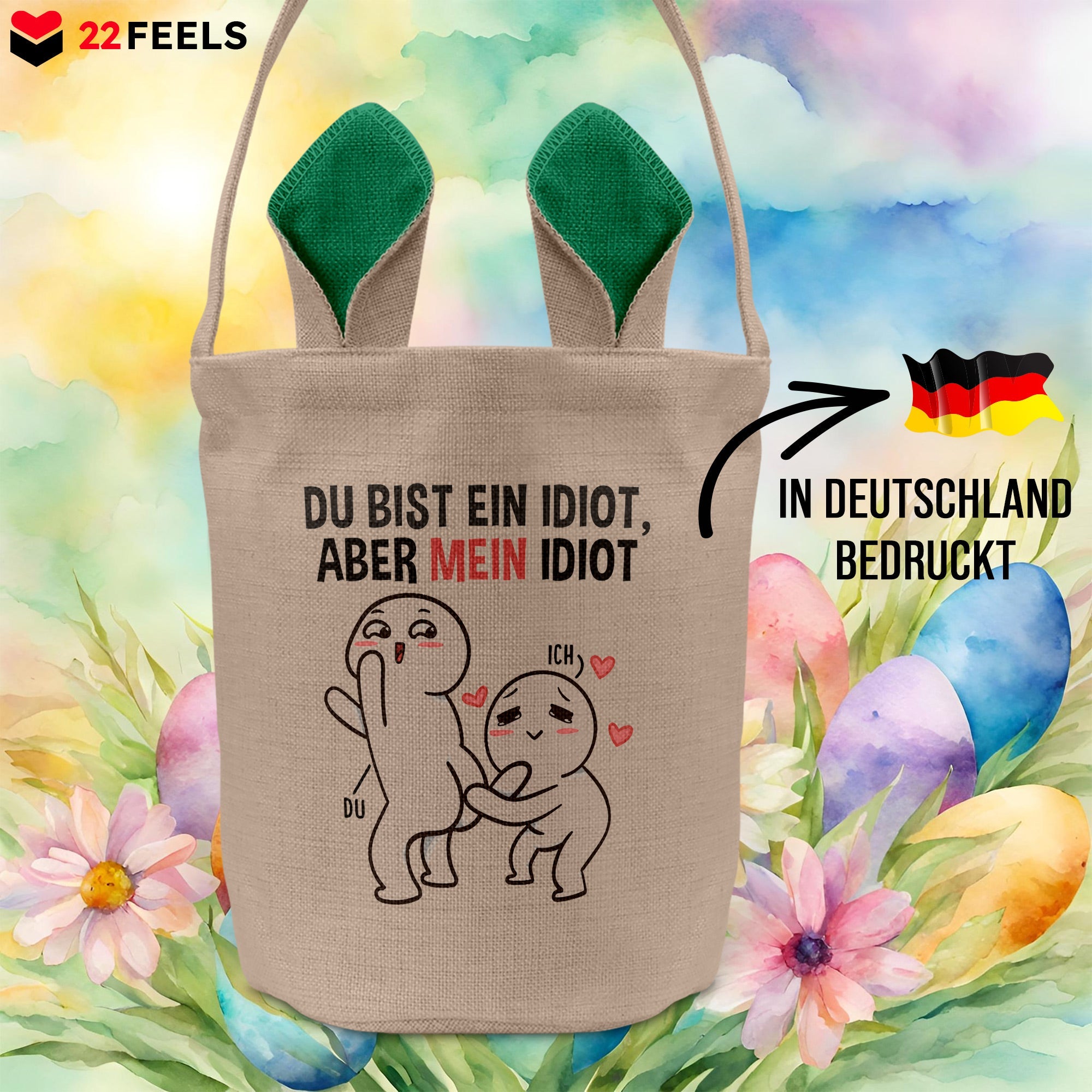 22Feels® Männer Frauen Osterkorb Ehefrau Ehemann Freund Freundin Ostern mit Henkel Ostergeschenk Tragetasche Ostern Deko Osternest Körbchen Hasenohren (Beige/Grün)-Ostern Tragetasche-22Feels
