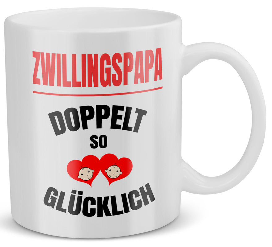 22Feels® Geschenk für Zwillingsväter - Tasse mit Spruch: Doppelt So Glücklich (Weiss, 320ml)-Weisse Tasse 320ml-22Feels
